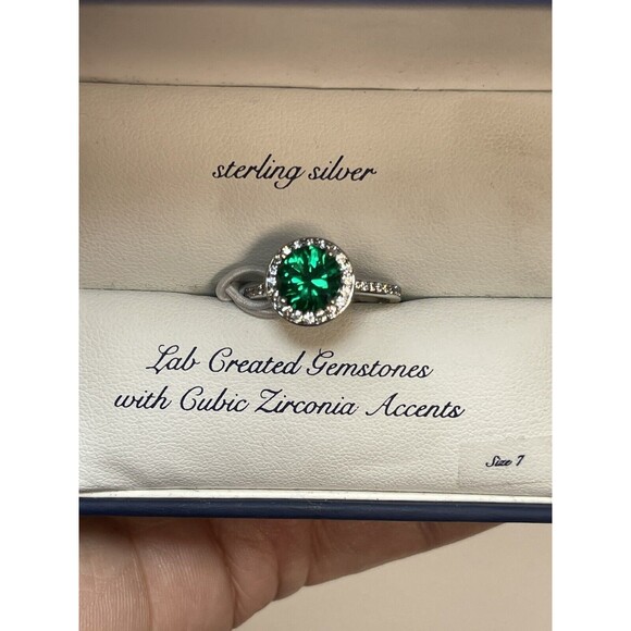 Olivia And Jackson Sterling Silver Lab Created Green Gemstone CZ Ring Sz 7 New - Picture 7 of 10